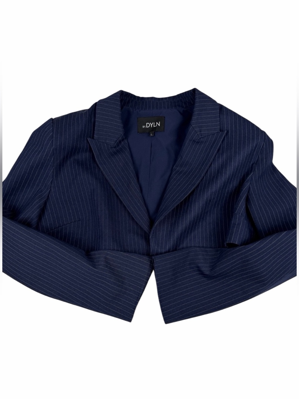 BY.DYLN Revolve Zayne Cropped Navy Pinstripe Blazer Shoulder Pads Large